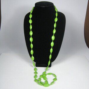 Necklace Jewelry Faceted Plastic Bead Vintage 1970 Strand Neon Green Estate 52in